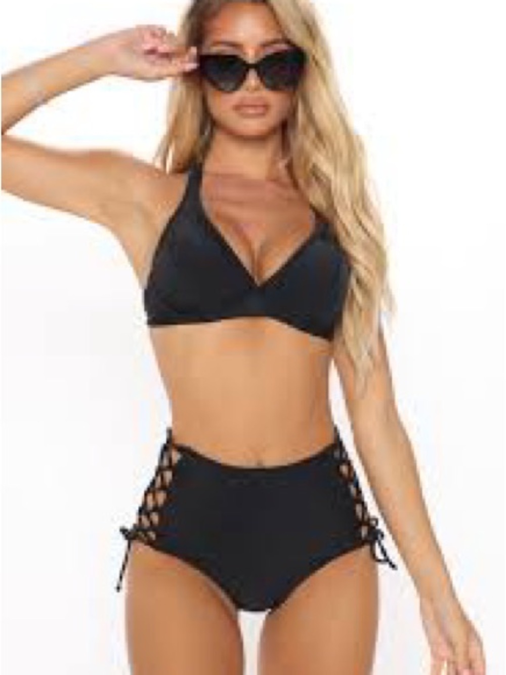 Kona Sol & Shade Shore Black High-Waist Lace-Up Bikini Set READ DESCRIPTION!!